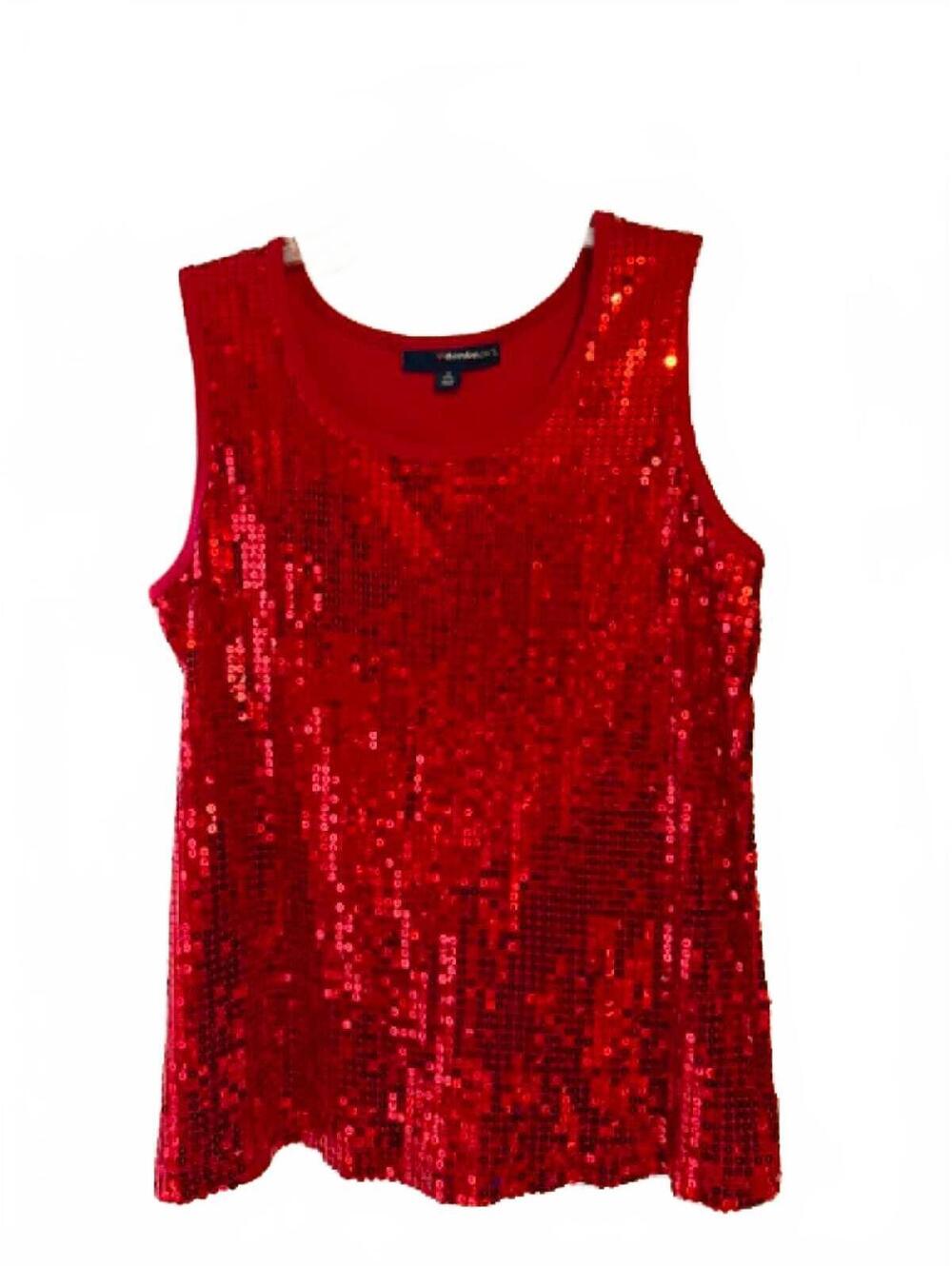 Red Sequin Sleeveless Tank Top Plus Size 1X 22/24